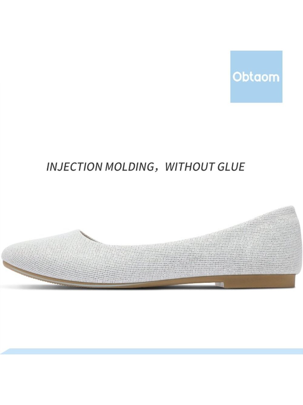 Women's Light Grey Textile Round Toe Flat Shoes Slip on Dress Comfortable - Picture 2 of 6
